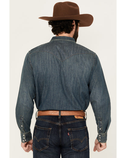 Cody James Men's Medium Wash Denim Long Sleeve Pearl Snap Western Shir