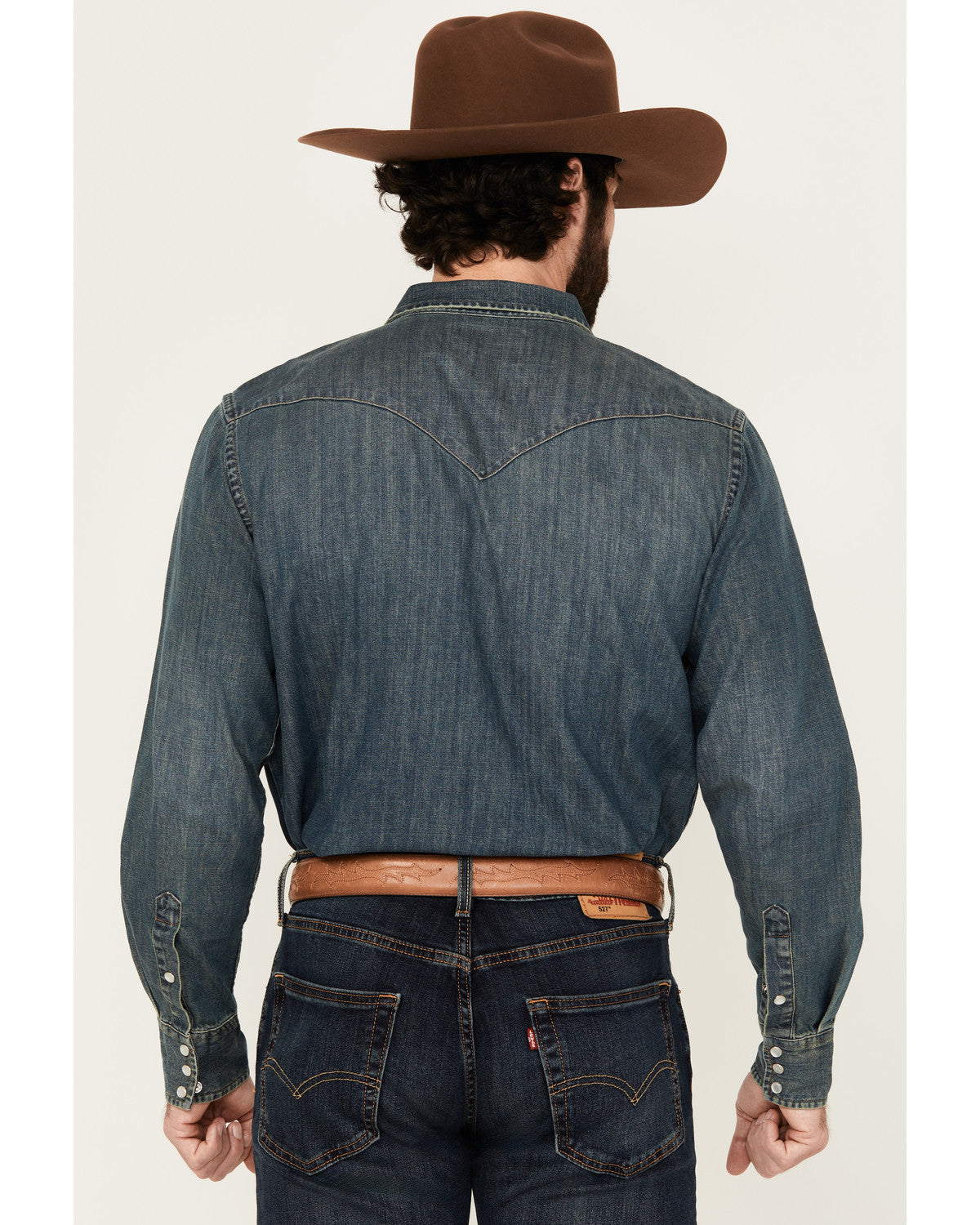Cody James Men's Medium Wash Denim Long Sleeve Pearl Snap Western Shir