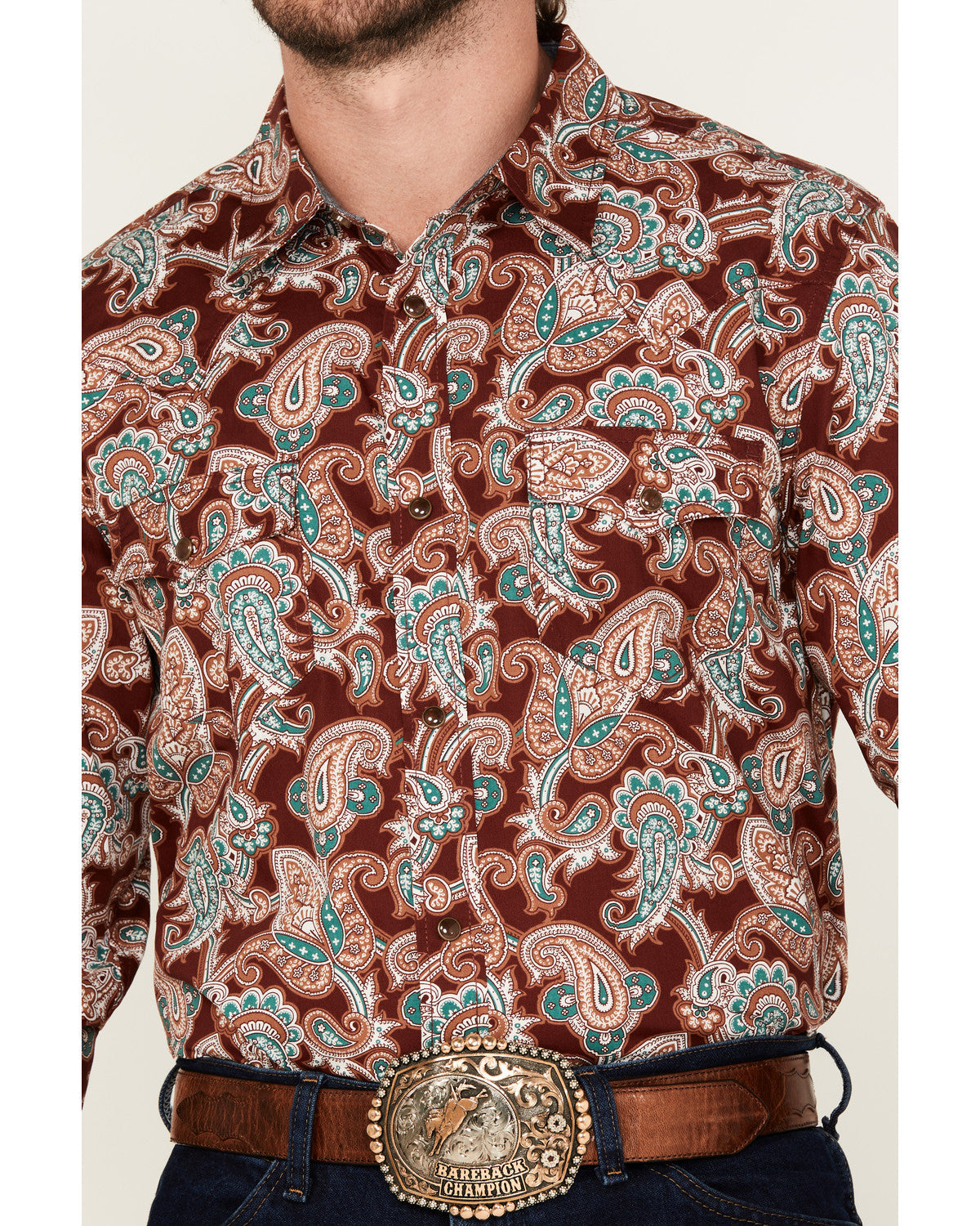 Cody James Men's Noah Paisley Print Long Sleeve Snap Western Shirt - T