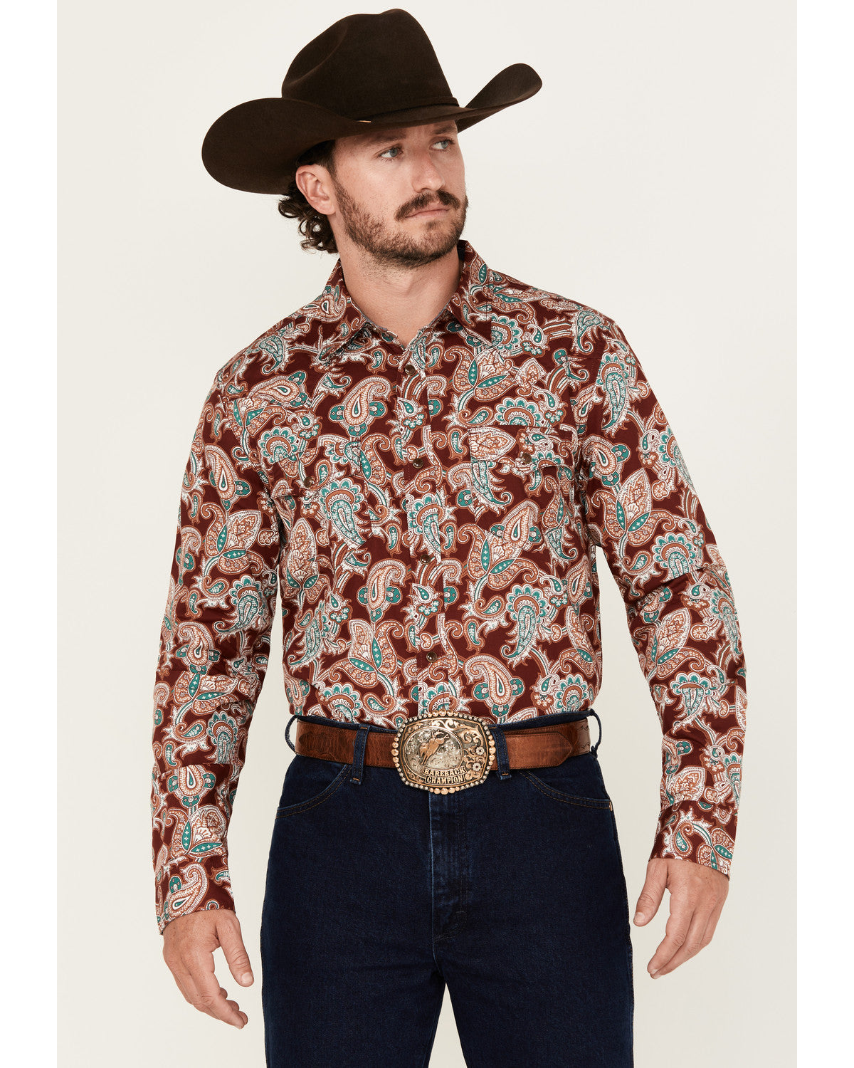 Cody James Men's Noah Paisley Print Long Sleeve Snap Western Shirt - B