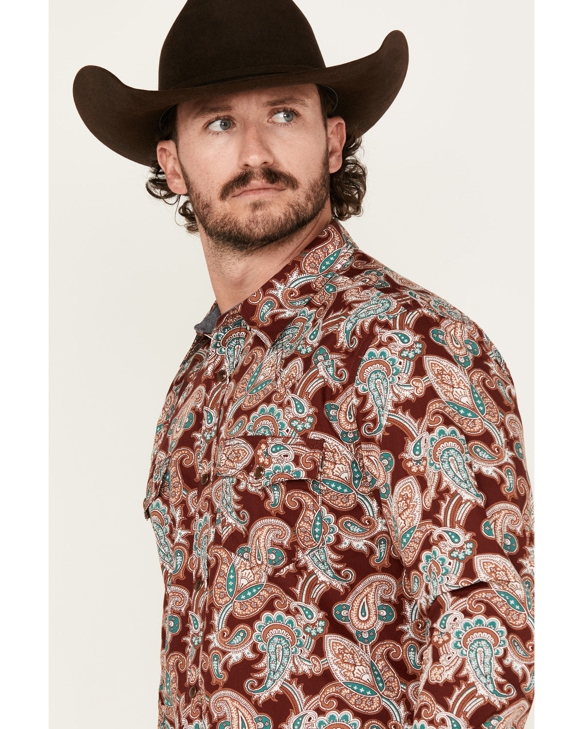 Cody James Men's Noah Paisley Print Long Sleeve Snap Western Shirt - B