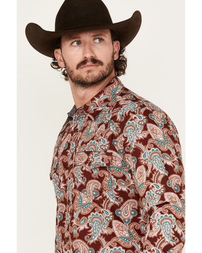 Cody James Men's Noah Paisley Print Long Sleeve Snap Western Shirt - B
