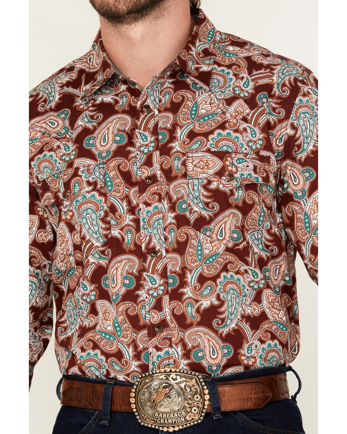 Cody James Men's Noah Paisley Print Long Sleeve Snap Western Shirt - B