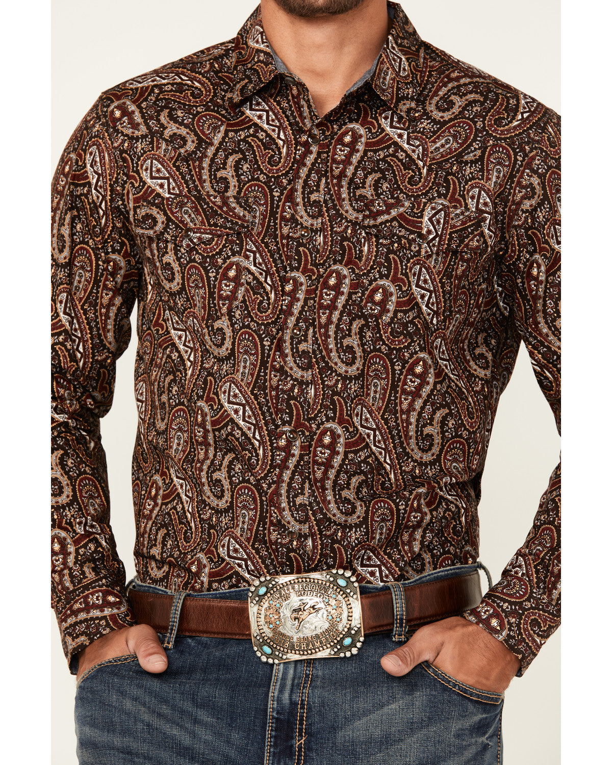 Cody James Men's Leo Paisley Print Long Sleeve Snap Western Shirt