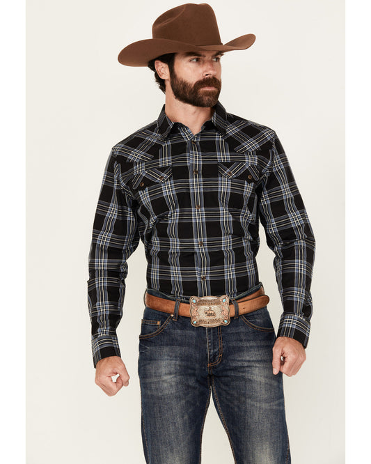 Cody James Men's Irving Plaid Print Long Sleeve Snap Western Shirt - B