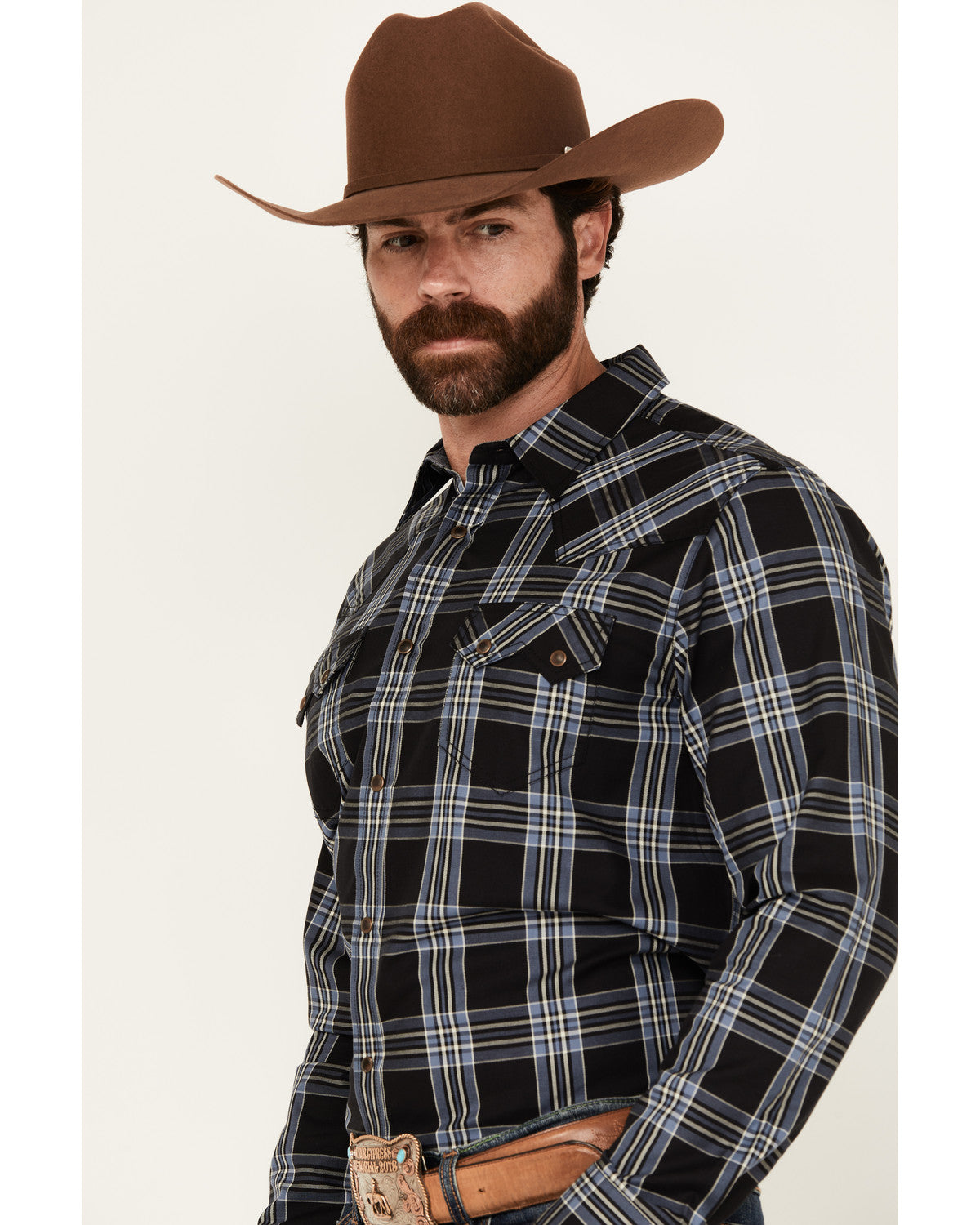 Cody James Men's Irving Plaid Print Long Sleeve Snap Western Shirt - B