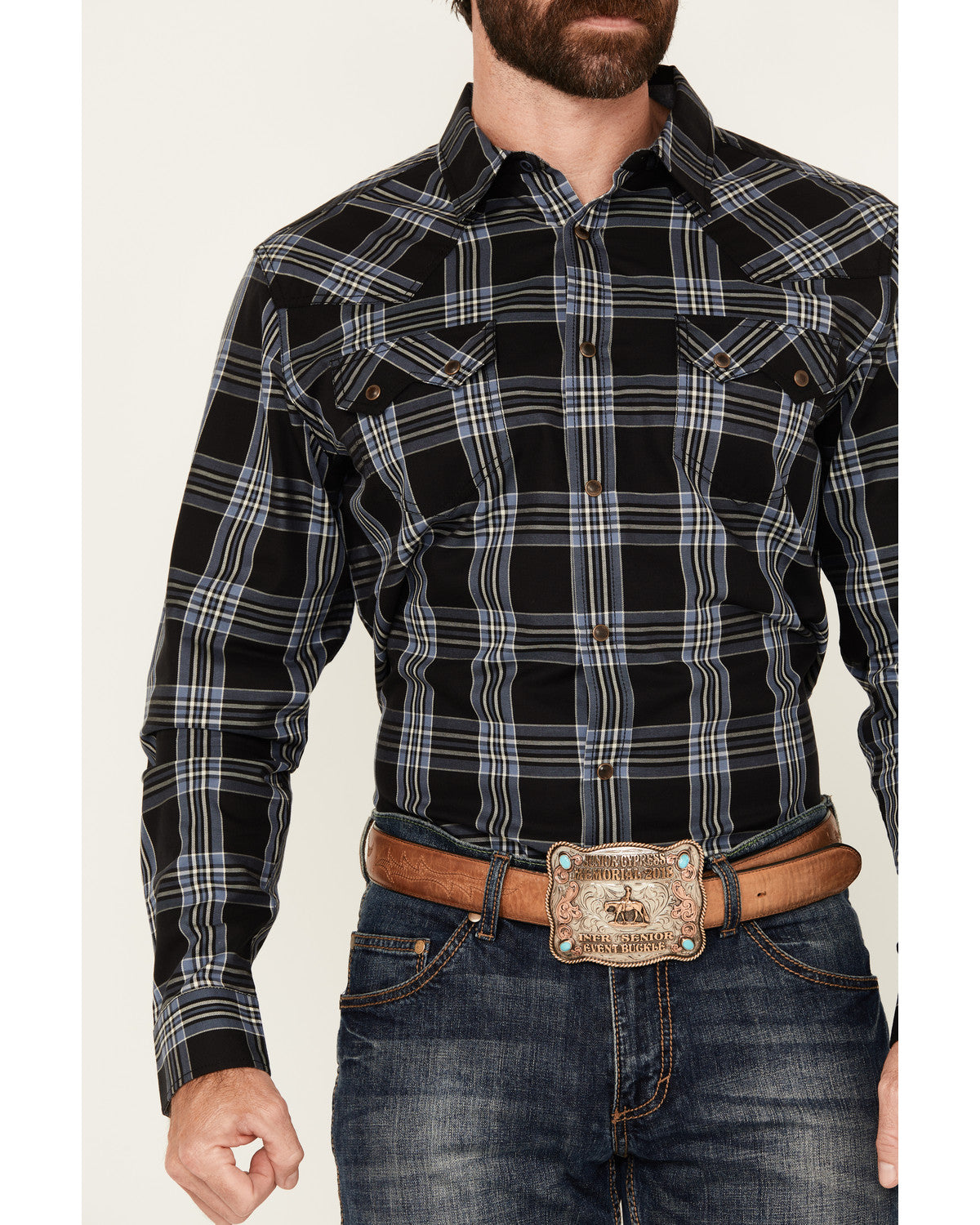 Cody James Men's Irving Plaid Print Long Sleeve Snap Western Shirt - B