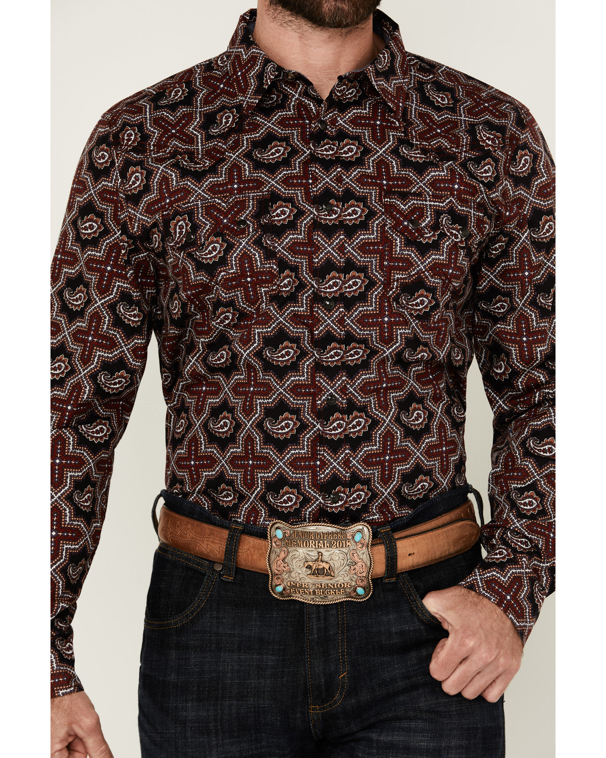 Cody James Men's Daybreak Geo Print Long Sleeve Snap Western Shirt