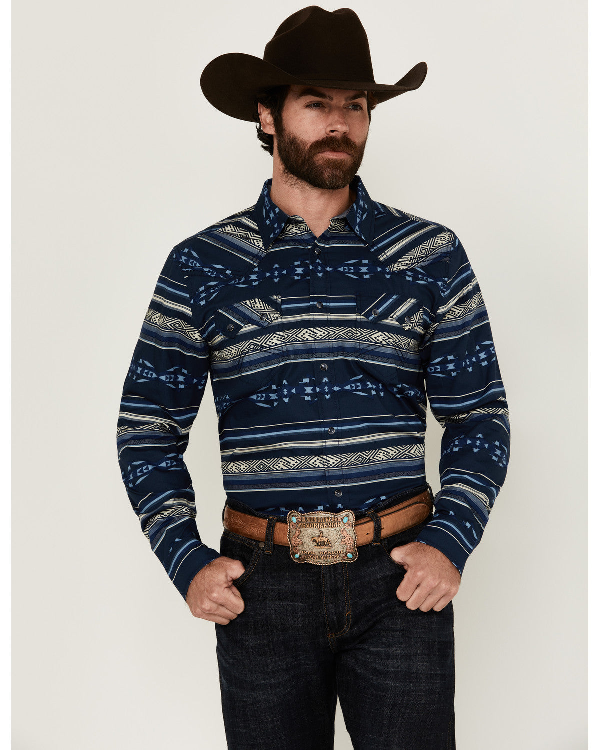 Cody James Men's Distance Southwestern Striped Long Sleeve Snap Wester