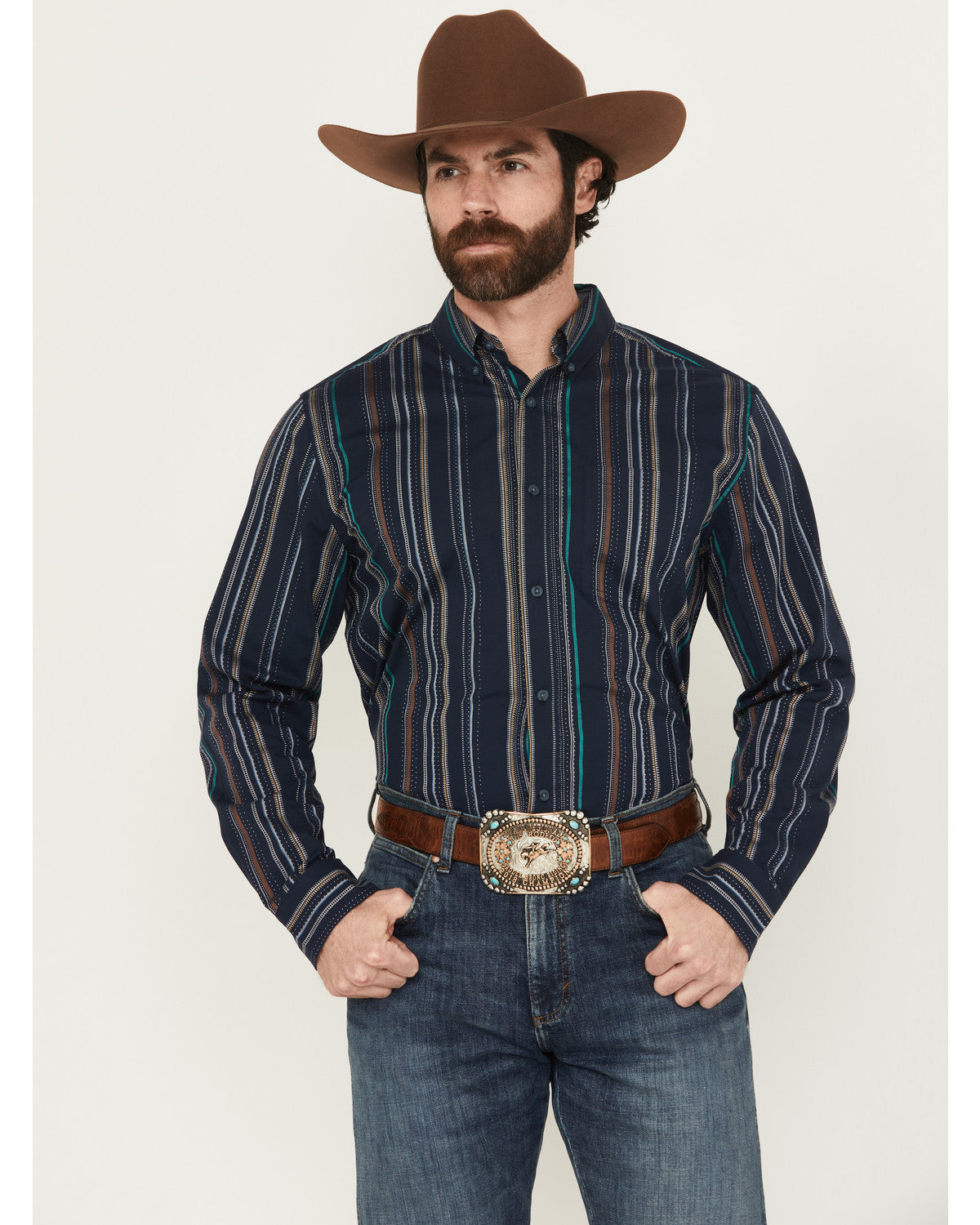 Cody James Men's Blake Striped Long Sleeve Button-Down Stretch Western