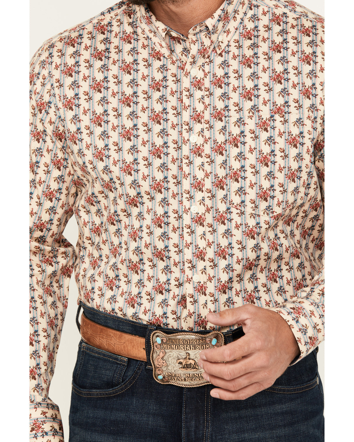 Cody James Men's Kenton Floral Striped Long Sleeve Button-Down Stretch