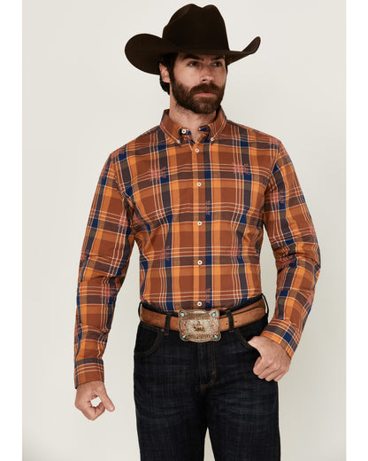 Cody James Men's Dobby Plaid Print Long Sleeve Button-Down Stretch Wes