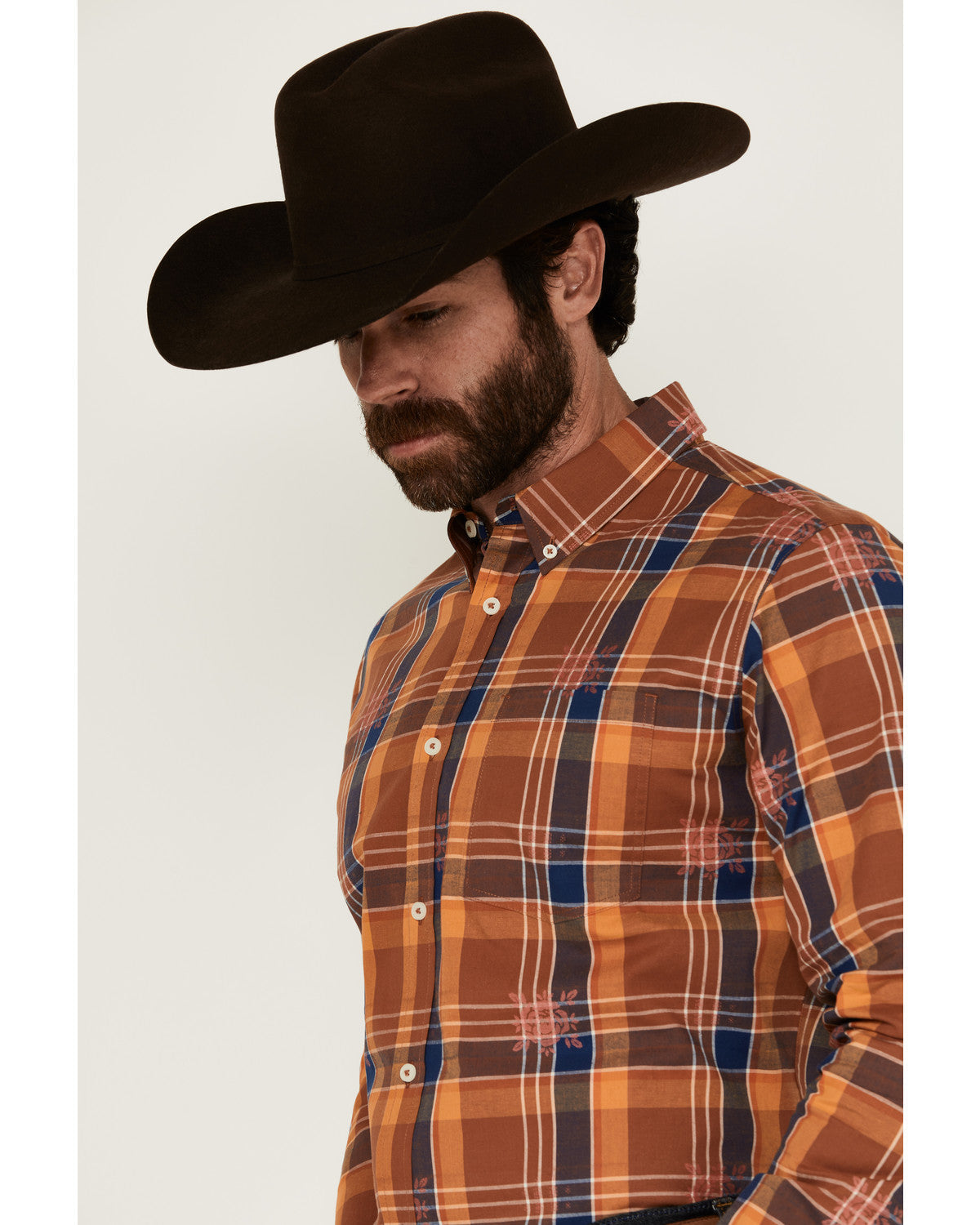 Cody James Men's Dobby Plaid Print Long Sleeve Button-Down Stretch Wes