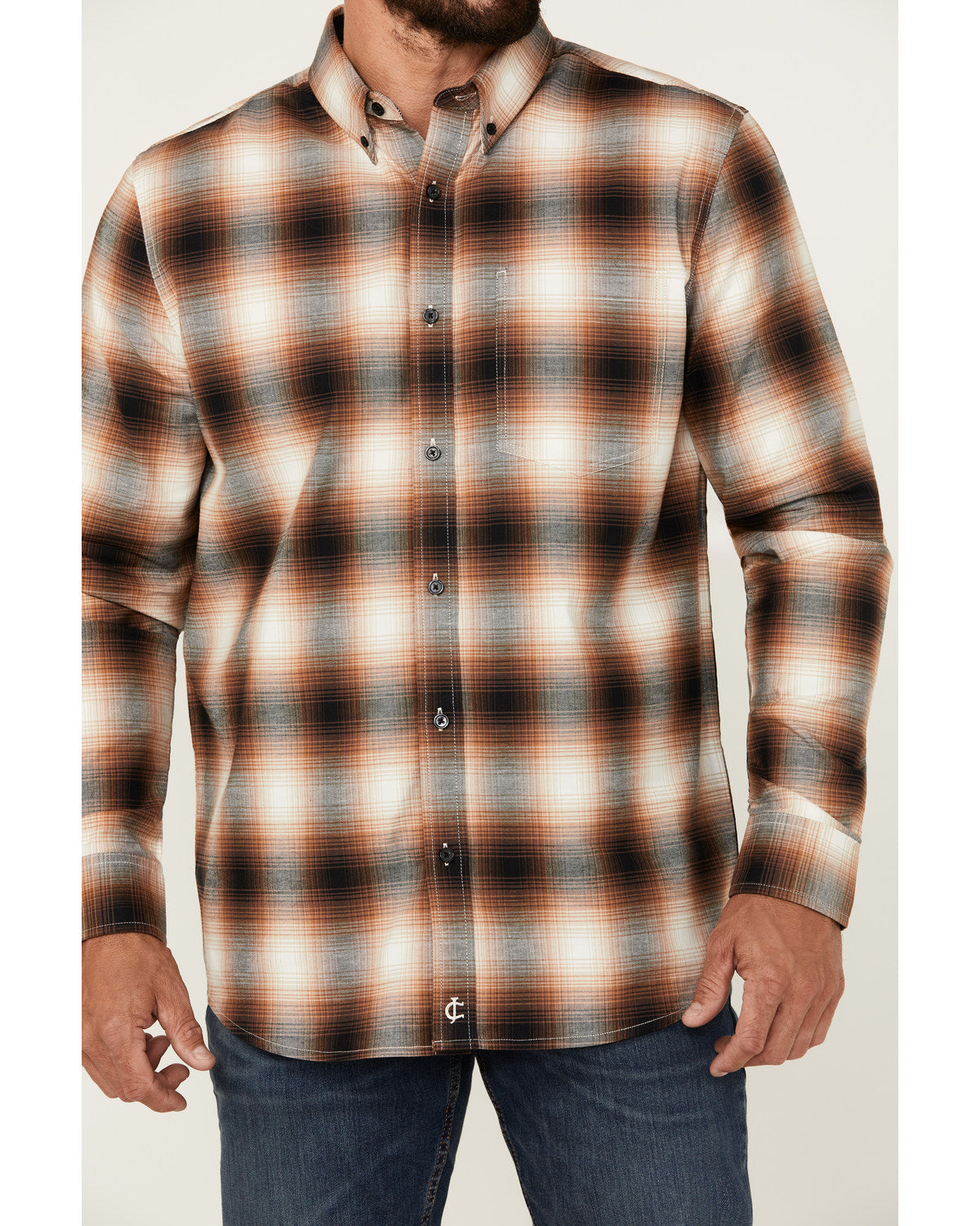Cody James Men's Hombre Plaid Print Long Sleeve Button-Down Stretch We