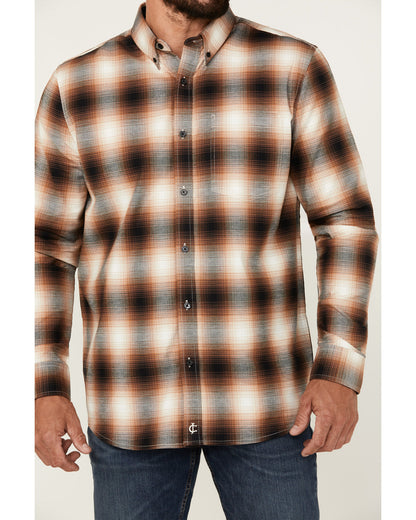 Cody James Men's Hombre Plaid Print Long Sleeve Button-Down Stretch We
