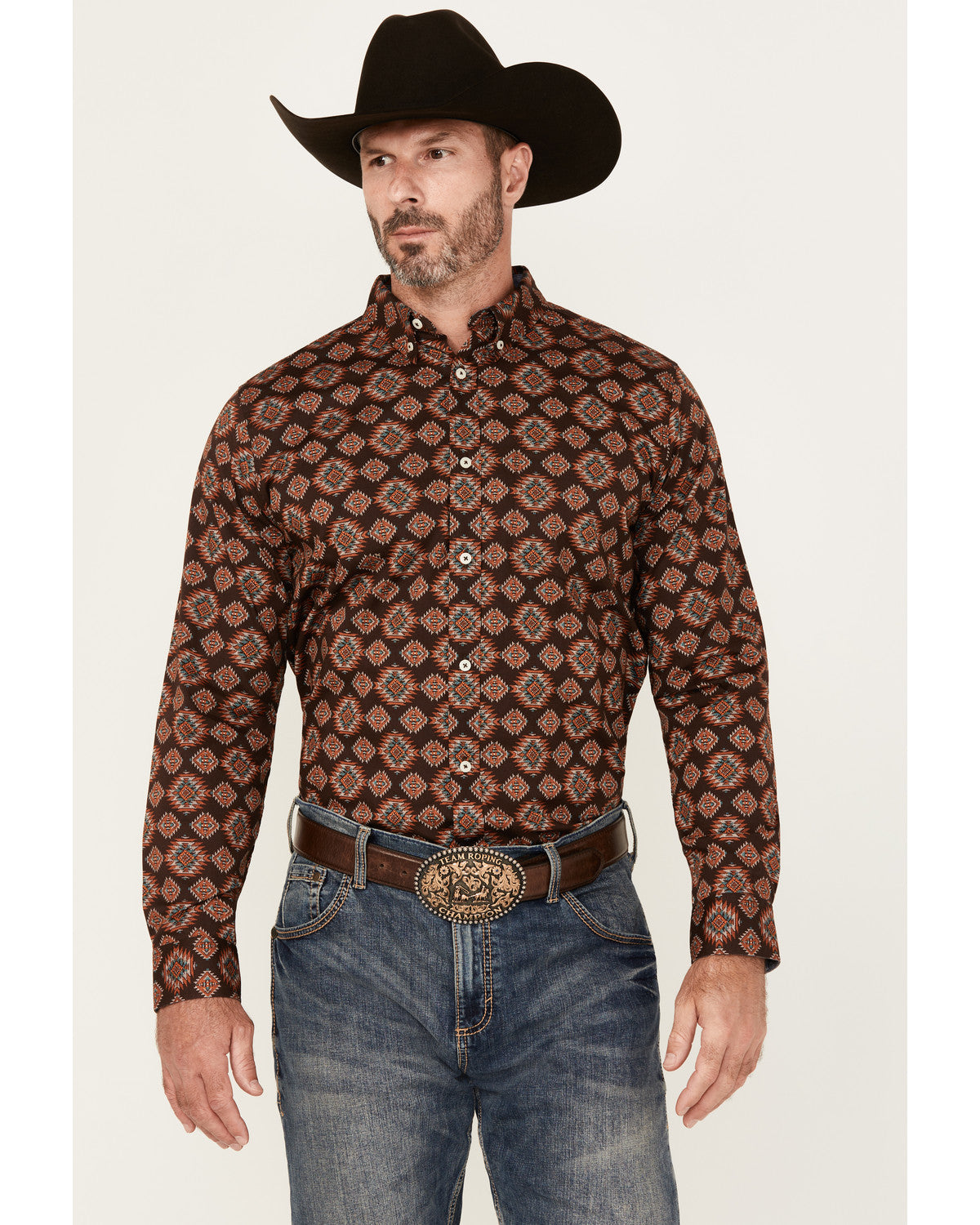 Cody James Men's Bite The Bullet Southwestern Print Long Sleeve Button