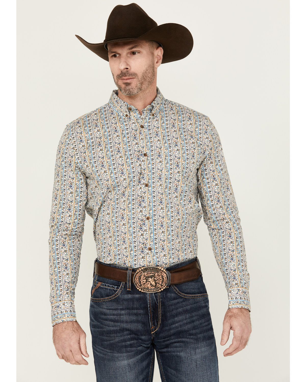 Cody James Men's Wells Floral Striped Print Long Sleeve Button-Down St