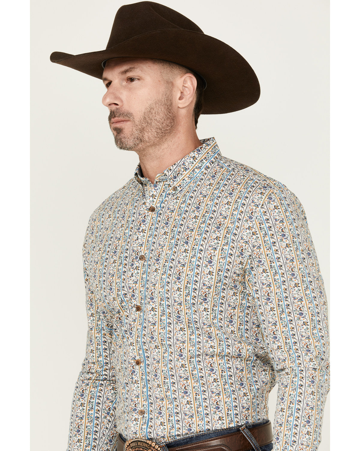 Cody James Men's Wells Floral Striped Print Long Sleeve Button-Down St
