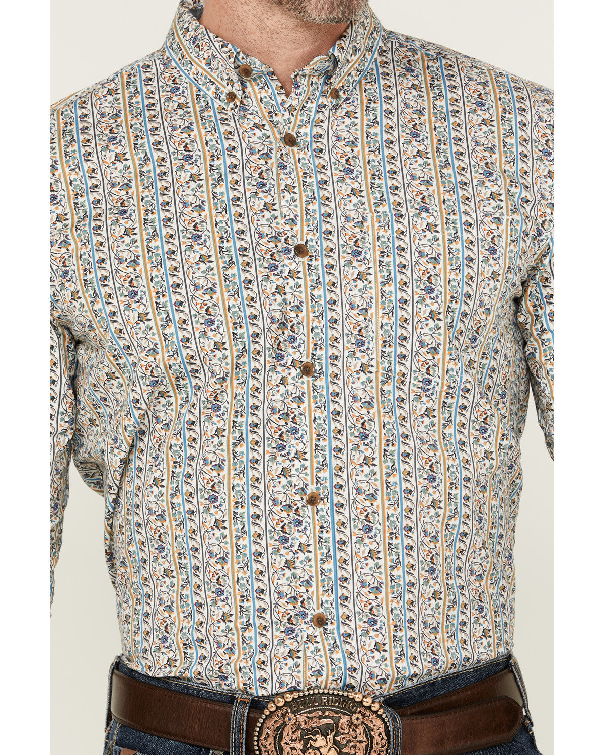 Cody James Men's Wells Floral Striped Print Long Sleeve Button-Down St