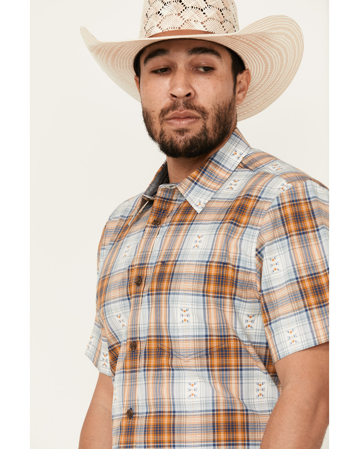 Cody James Men's Spur Dobby Plaid Print Short Sleeve Button-Down Stret