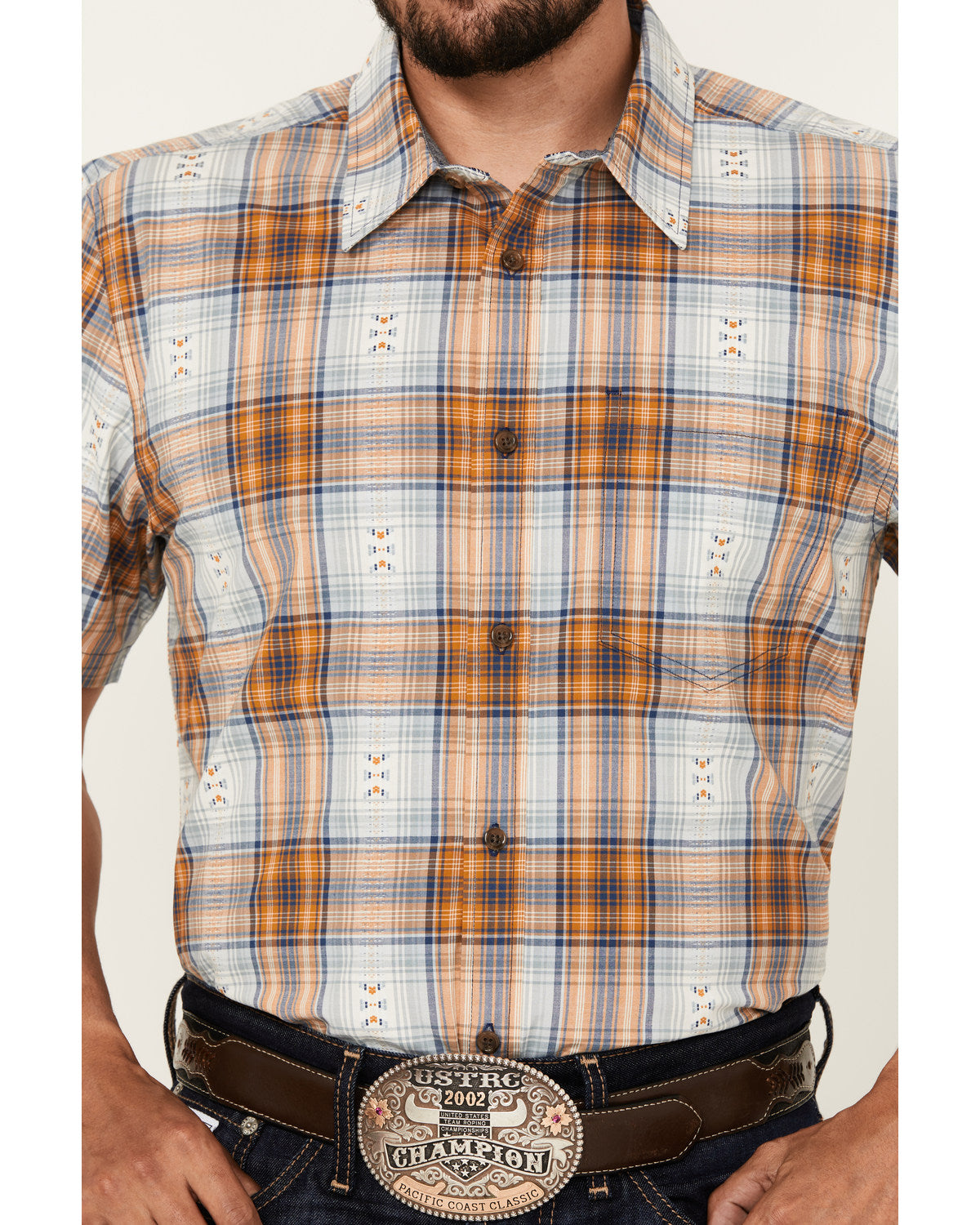 Cody James Men's Spur Dobby Plaid Print Short Sleeve Button-Down Stret