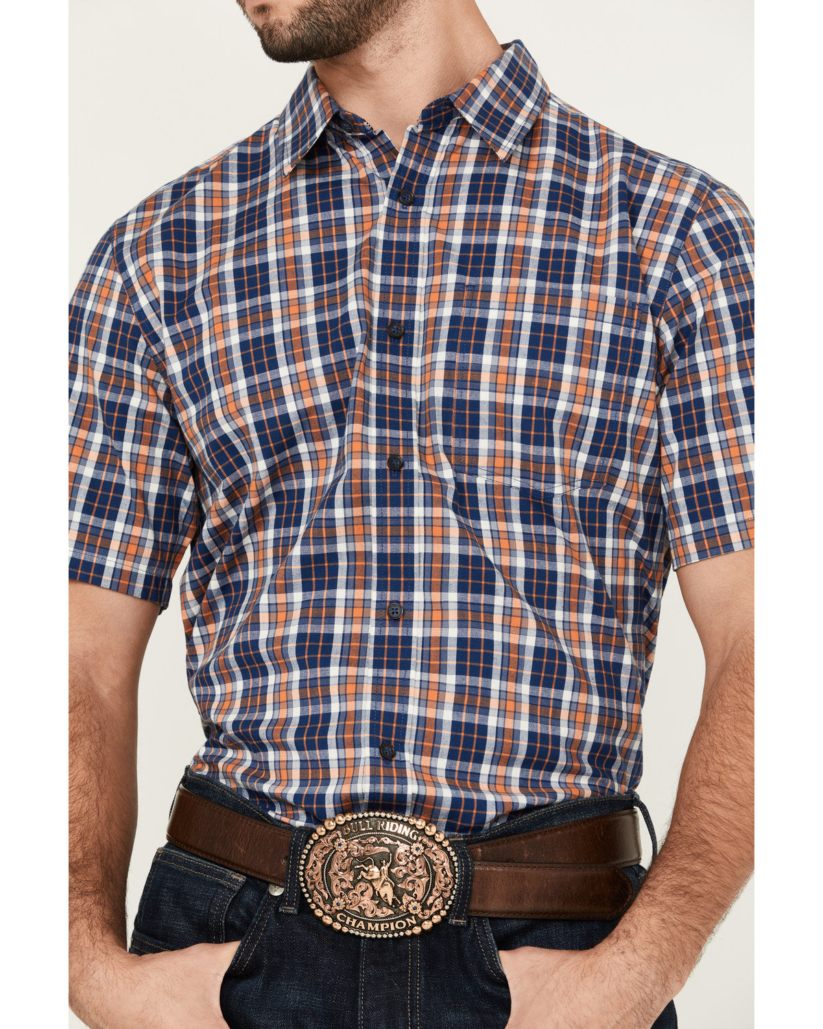 Cody James Men's Tequila Sunrise Plaid Print Short Sleeve Button-Down
