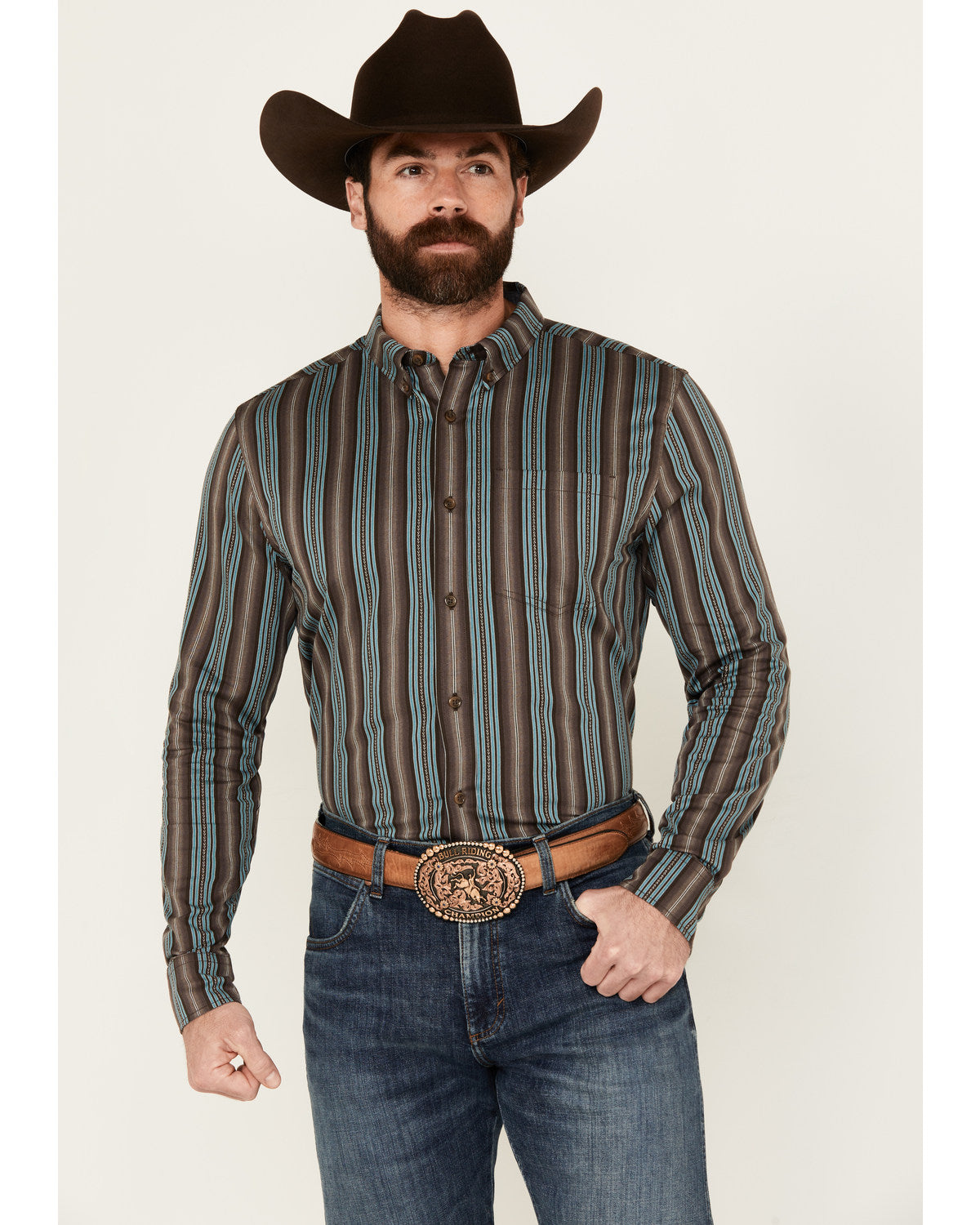 Cody James Men's Boa Dobby Striped Print Long Sleeve Button-Down Stret