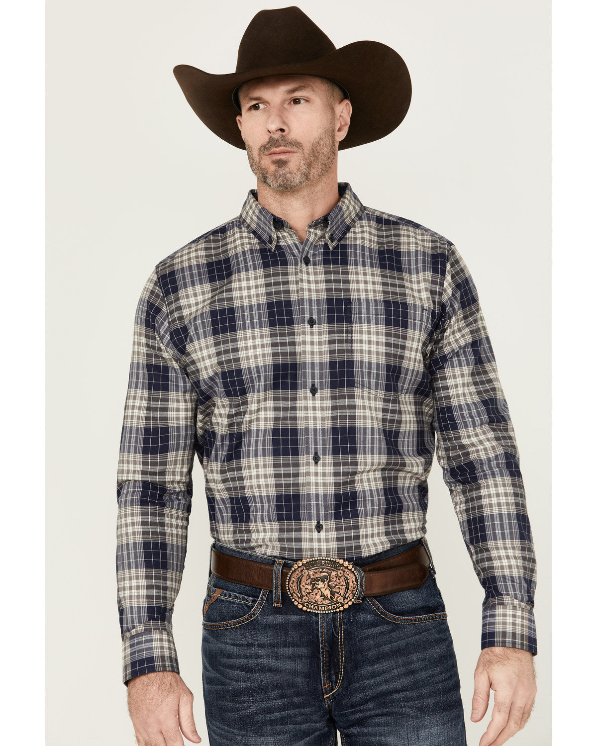 Cody James Men's Howdy Plaid Print Long Sleeve Button-Down Stretch Wes
