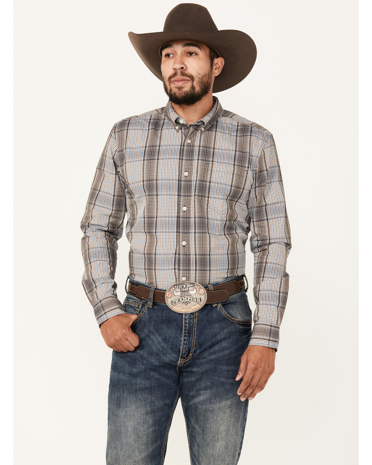 Cody James Men's Fiesta Plaid Print Long Sleeve Button-Down Western Sh