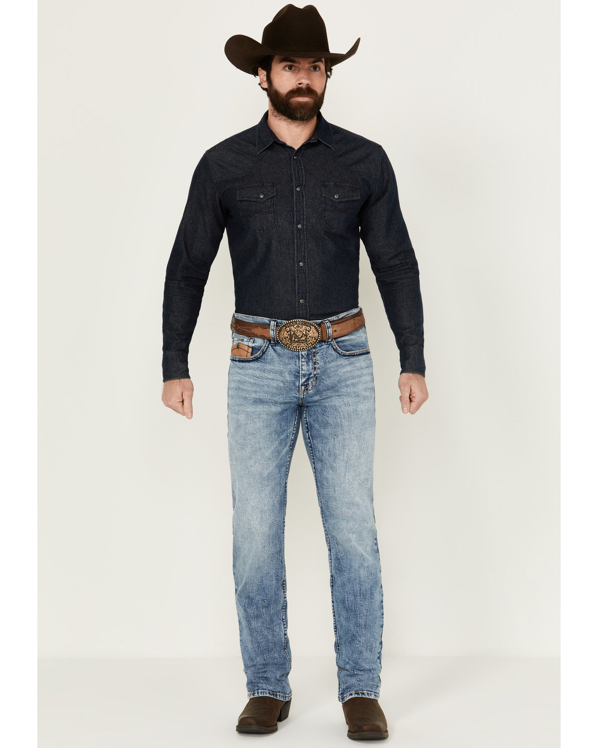 Cody James Men's Clover Leaf Wash Jackson Slim Straight Stretch Denim