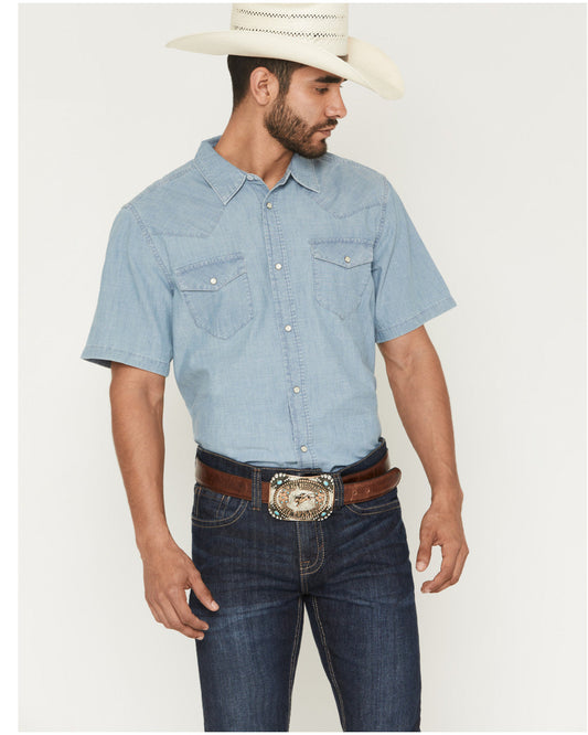 Cody James Men's Horizon Chambray Light Wash Short Sleeve Snap Western