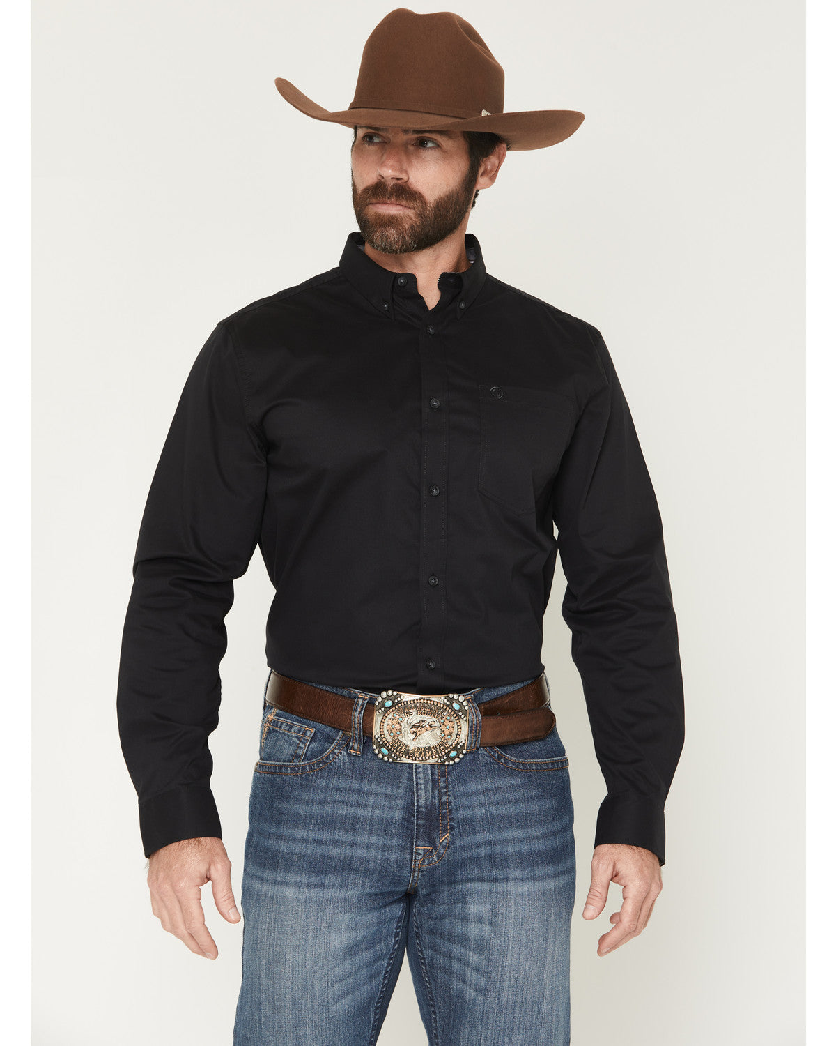 Cody James Men's Basic Solid Long Sleeve Button-Down Stretch Western S