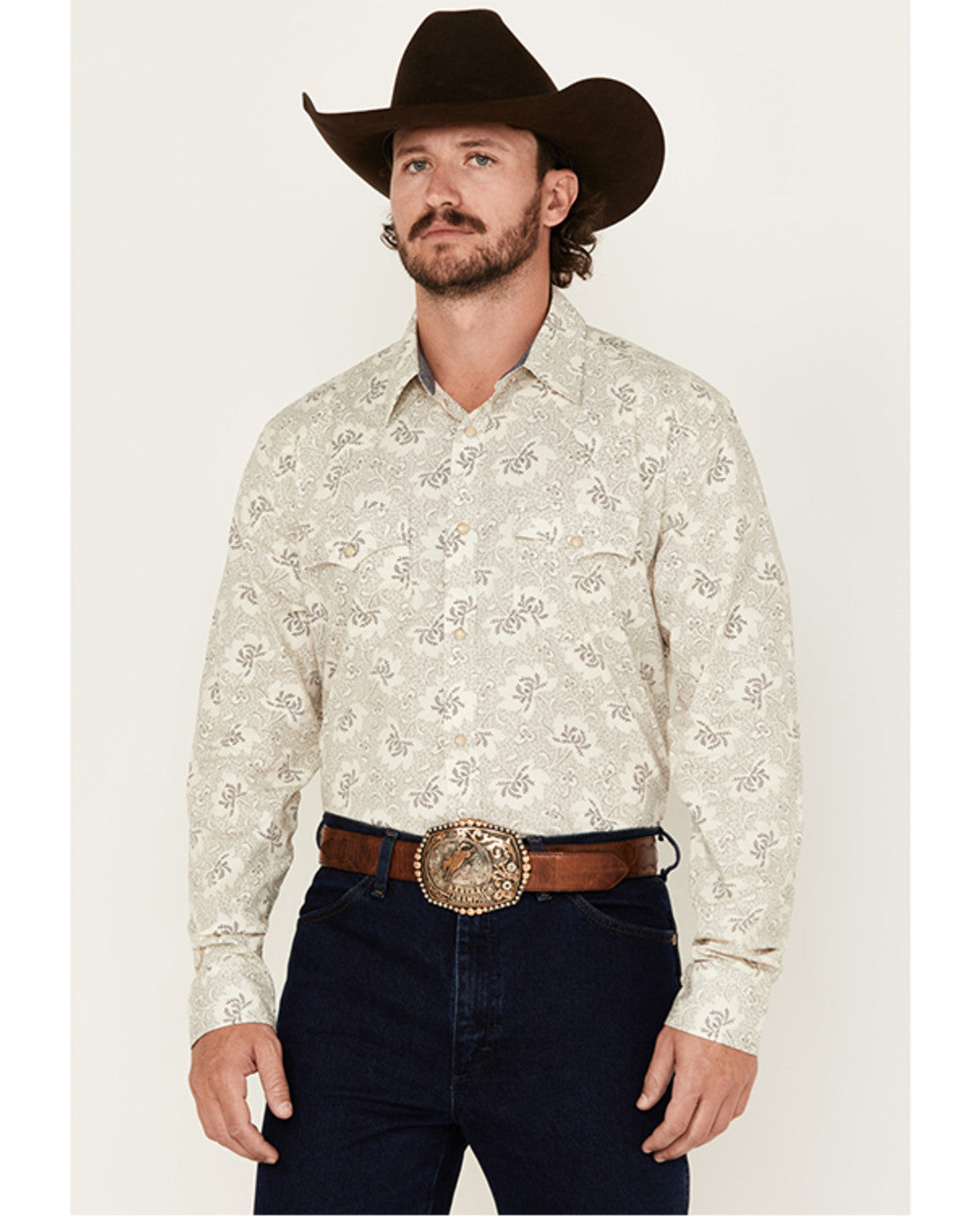 Cody James Men's Treven Floral Print Long Sleeve Snap Western Shirt -