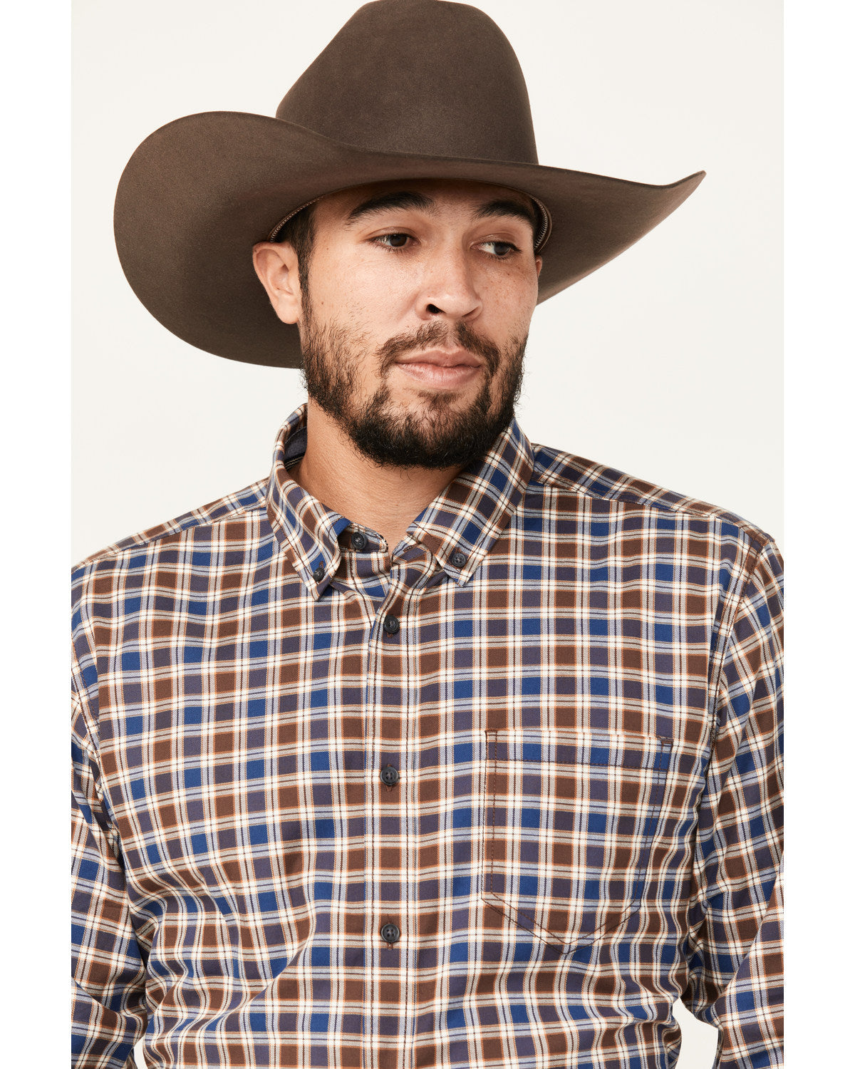Cody James Men's Hound Dog Plaid Print Long Sleeve Button-Down Western