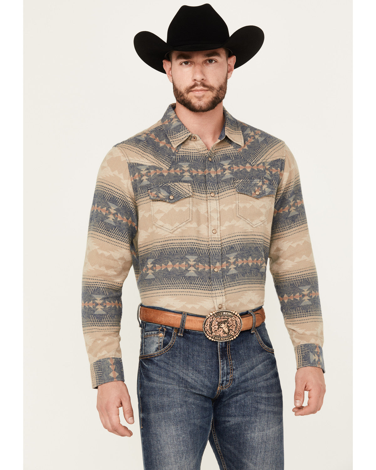 Cody James Men's Arrow Bear Southwestern Print Long Sleeve Snap Wester