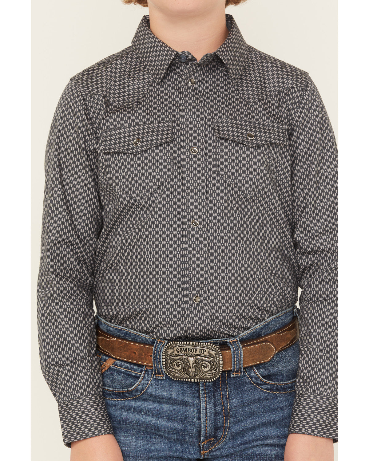 Cody James Boys' San Juan Geo Print Long Sleeve Snap Western Shirt