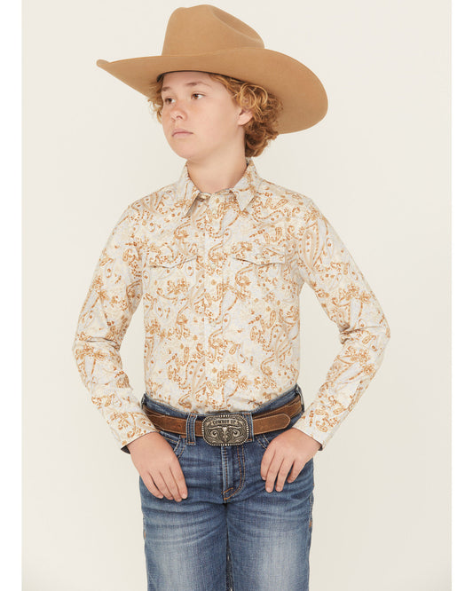 Cody James Boys' Porter Floral Long Sleeve Snap Western Shirt