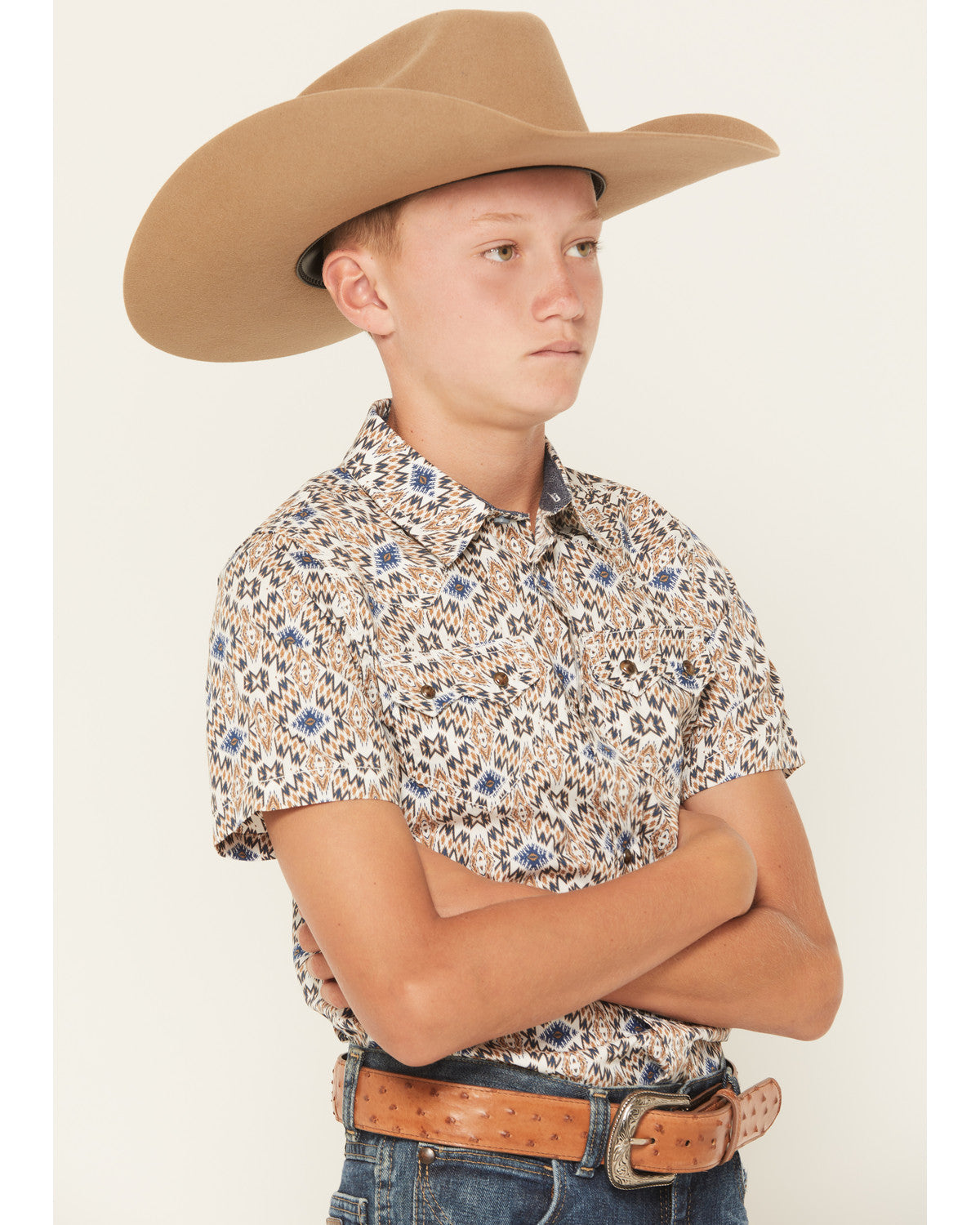 Cody James Boys' High Plains Southwestern Print Short Sleeve Snap West