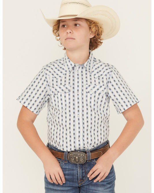 Cody James Boys' Outlaw Pass Striped Print Short Sleeve Snap Western S
