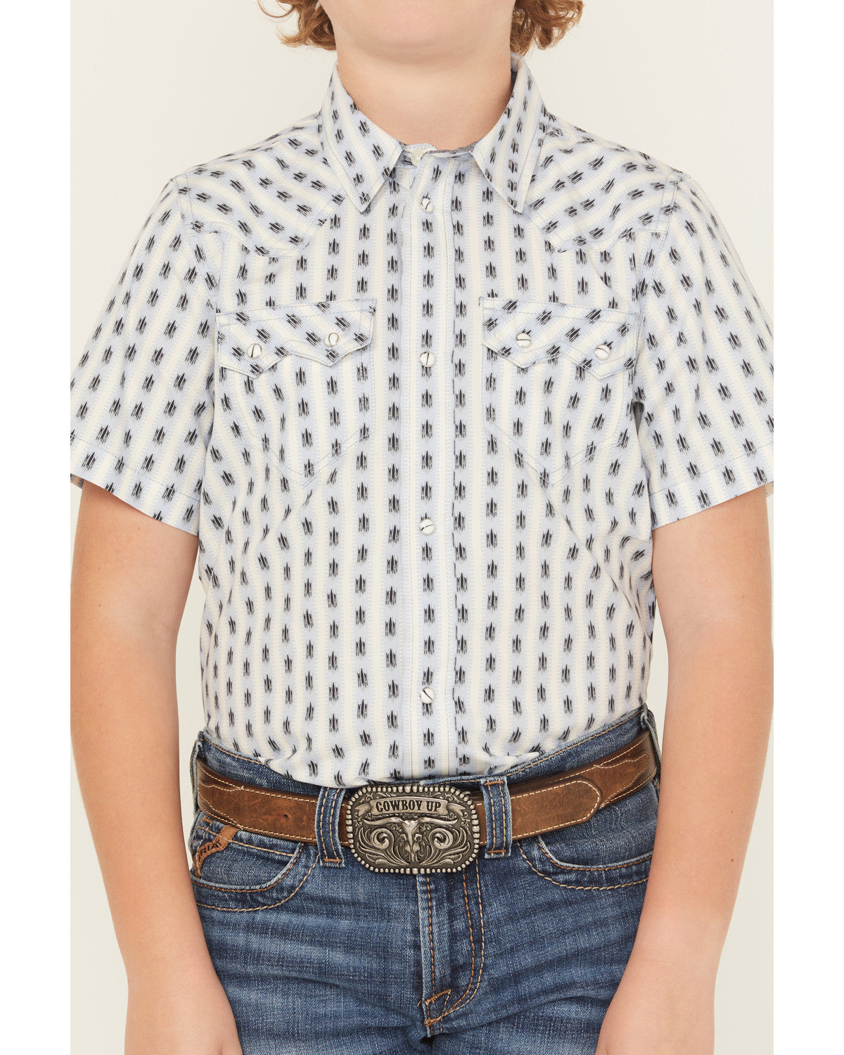 Cody James Boys' Outlaw Pass Striped Print Short Sleeve Snap Western S