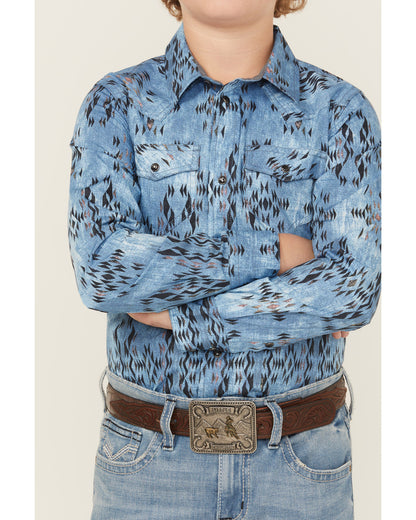 Cody James Boys' Maverick Southwestern Print Long Sleeve Snap Western