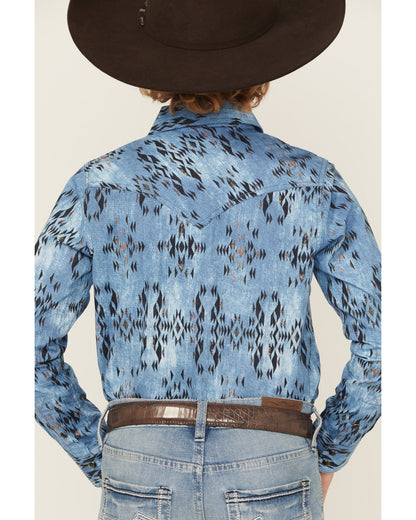 Cody James Boys' Maverick Southwestern Print Long Sleeve Snap Western