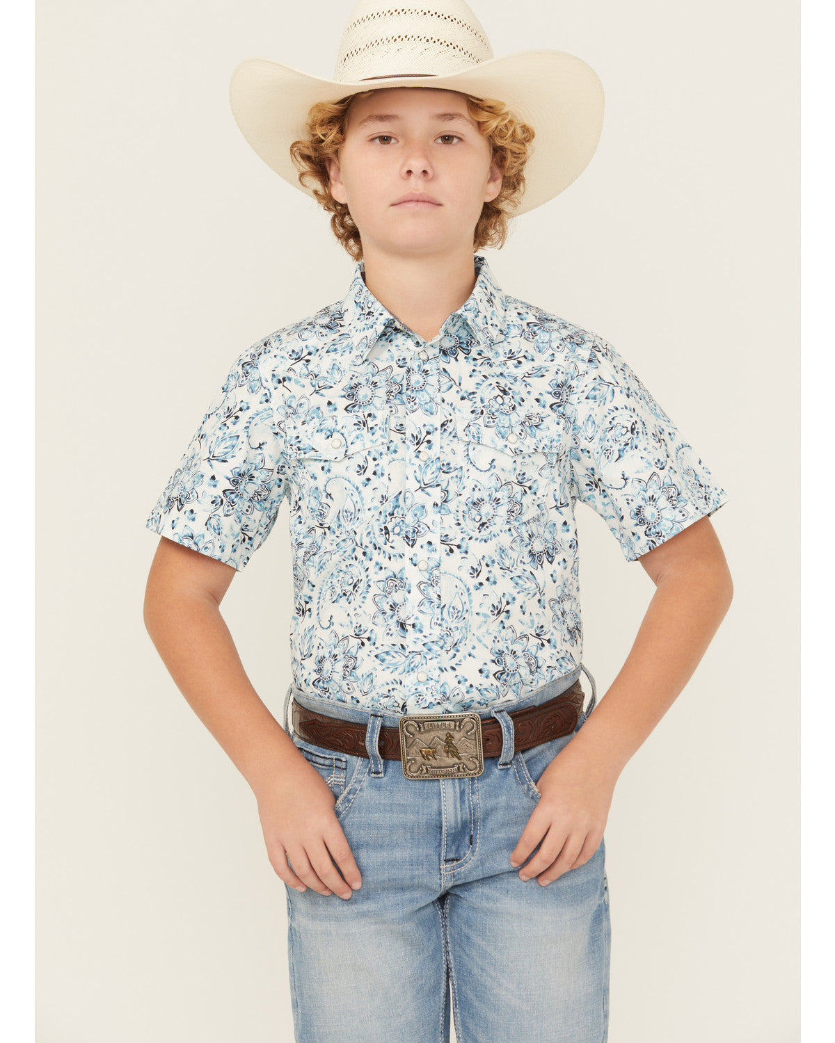 Cody James Boys' Frontier Threads Paisley Print Short Sleeve Snap West
