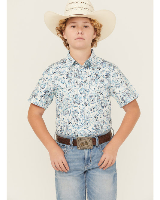 Cody James Boys' Frontier Threads Paisley Print Short Sleeve Snap West