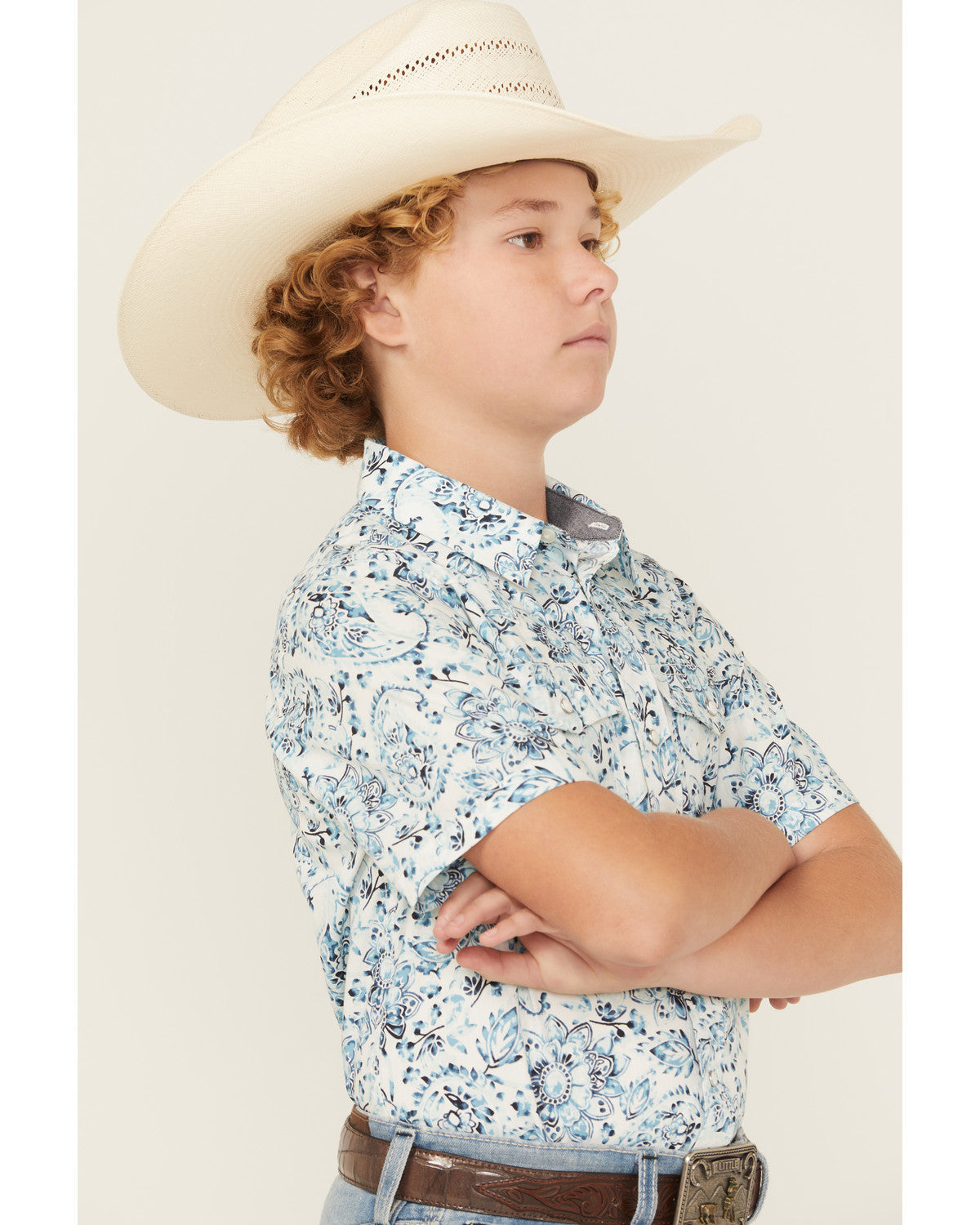 Cody James Boys' Frontier Threads Paisley Print Short Sleeve Snap West
