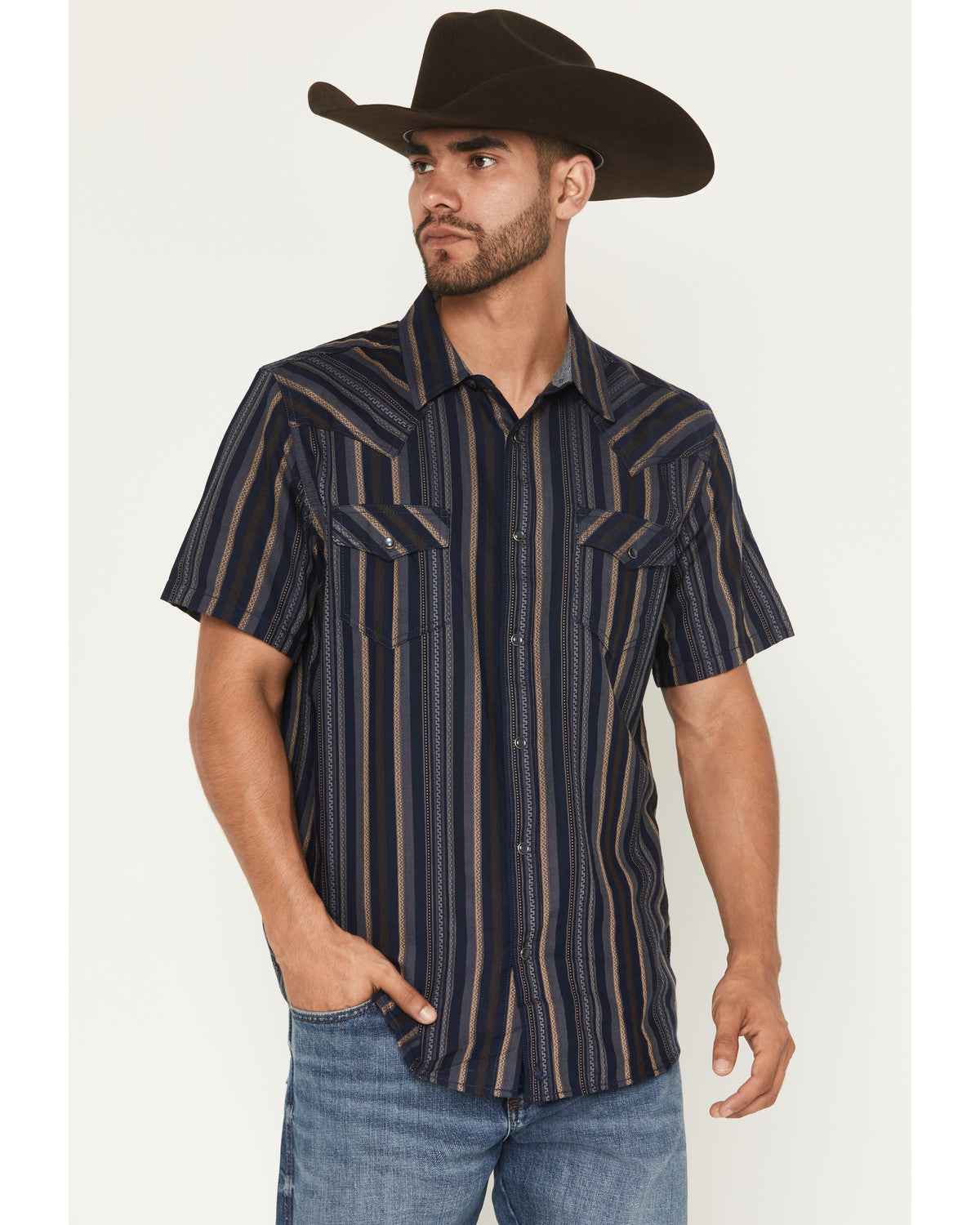 Cody James Men's Highland Rim Striped Print Short Sleeve Snap Western