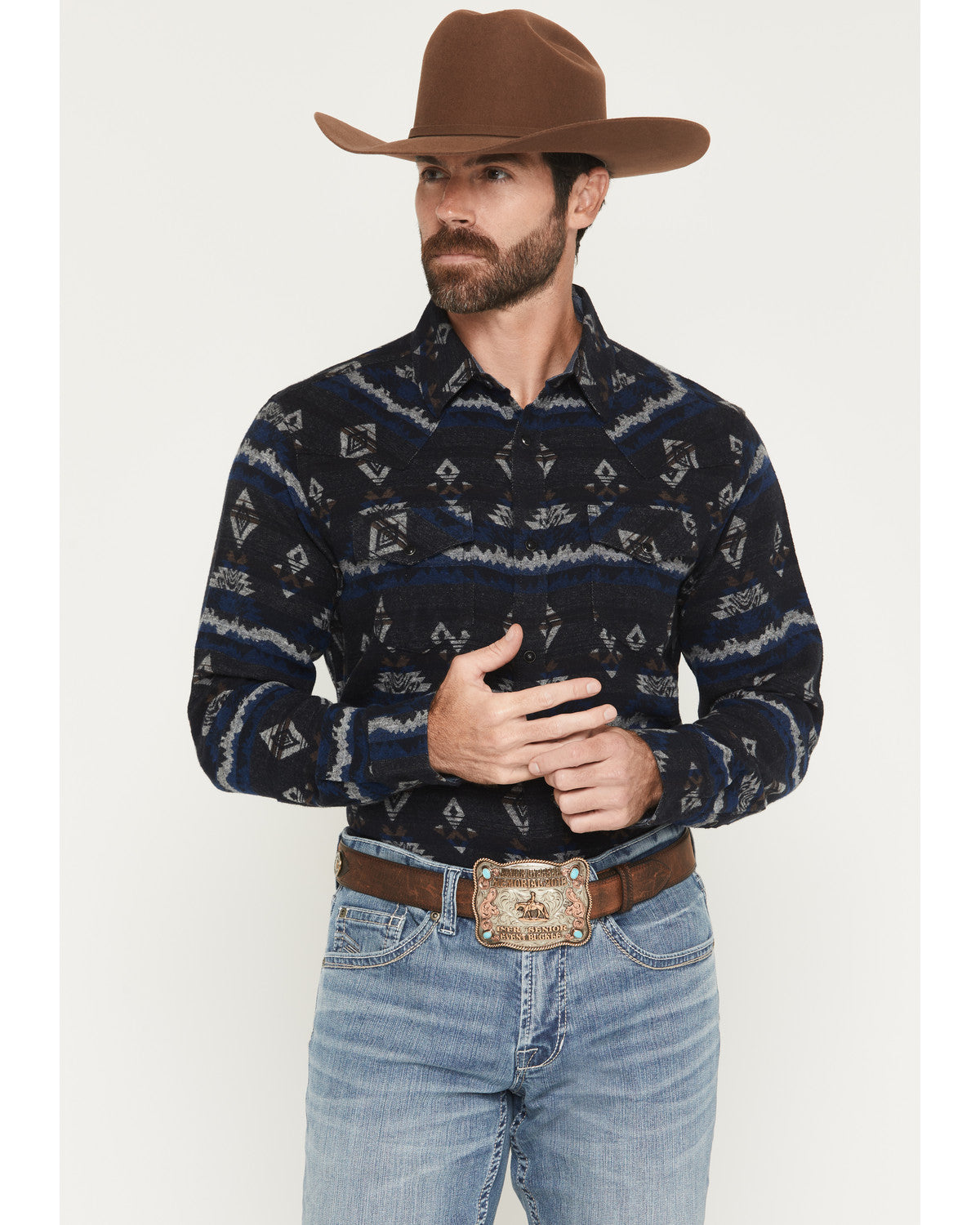 Cody James Men's Ironwood Southwestern Striped Long Sleeve Snap Flanne