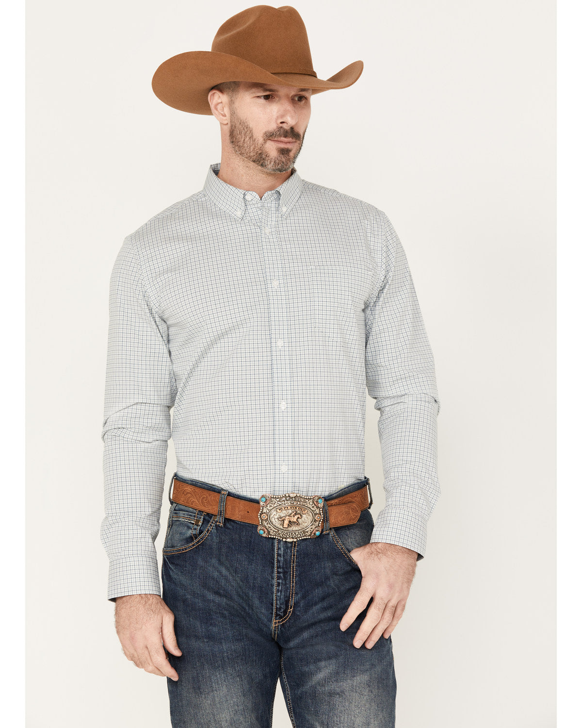 Cody James Men's Hoof Plaid Print Long Sleeve Button-Down Western Shir