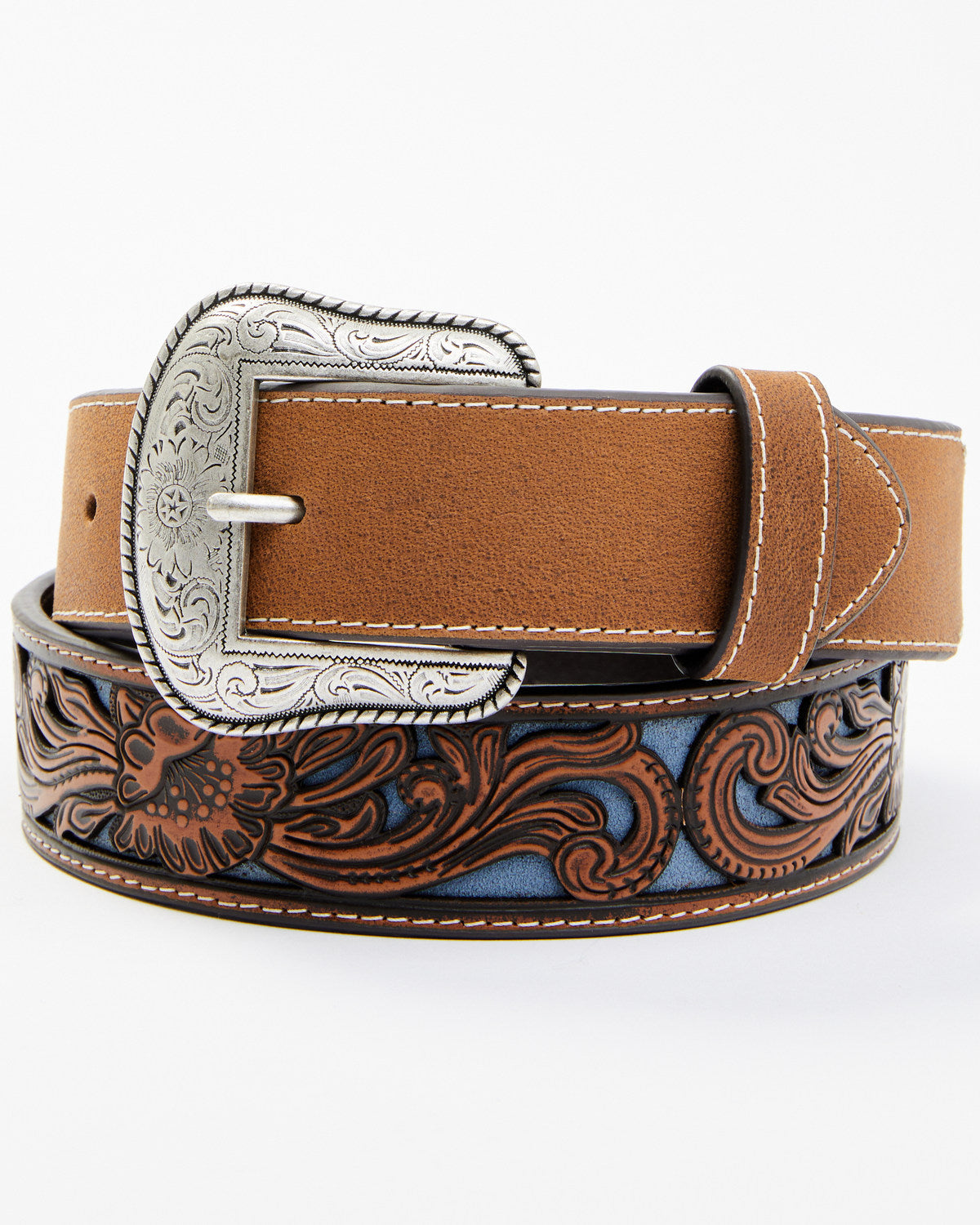 Cody James Men's Floral Tooled Contrast Belt