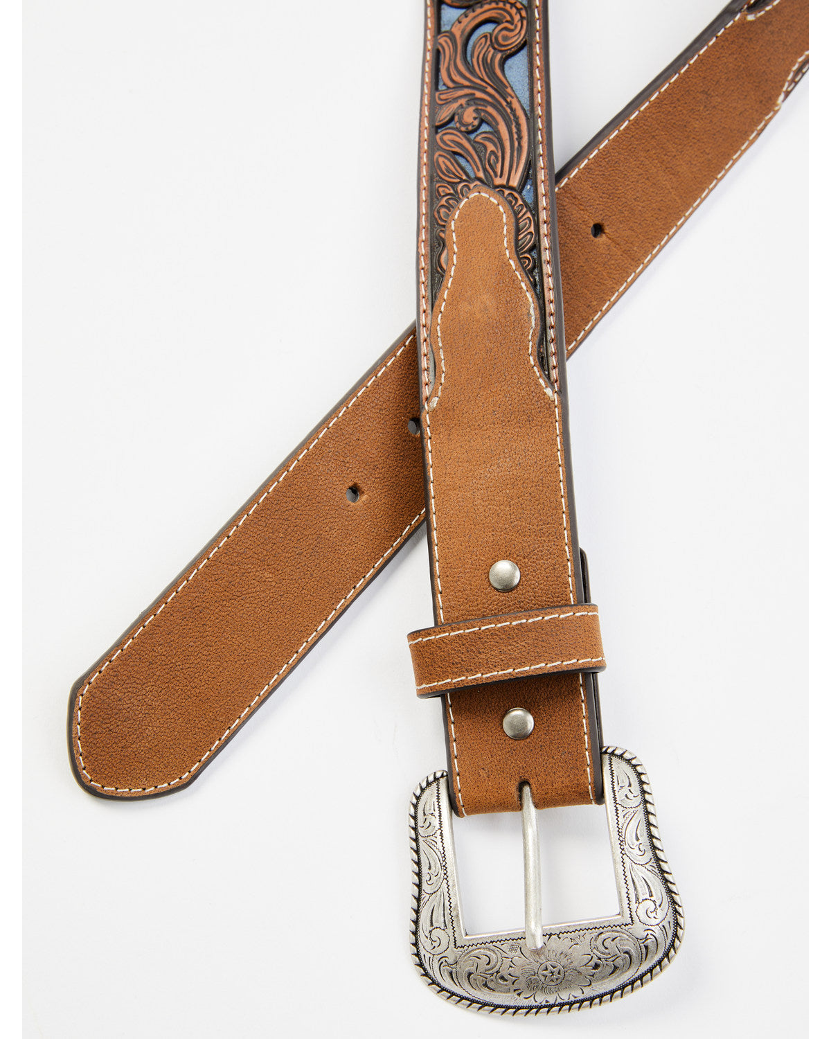 Cody James Men's Floral Tooled Contrast Belt